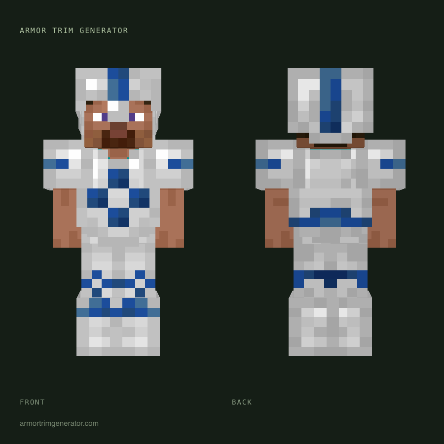 Cobalt Guard: sentry armor trim in lapis on iron, full-body front and back preview
