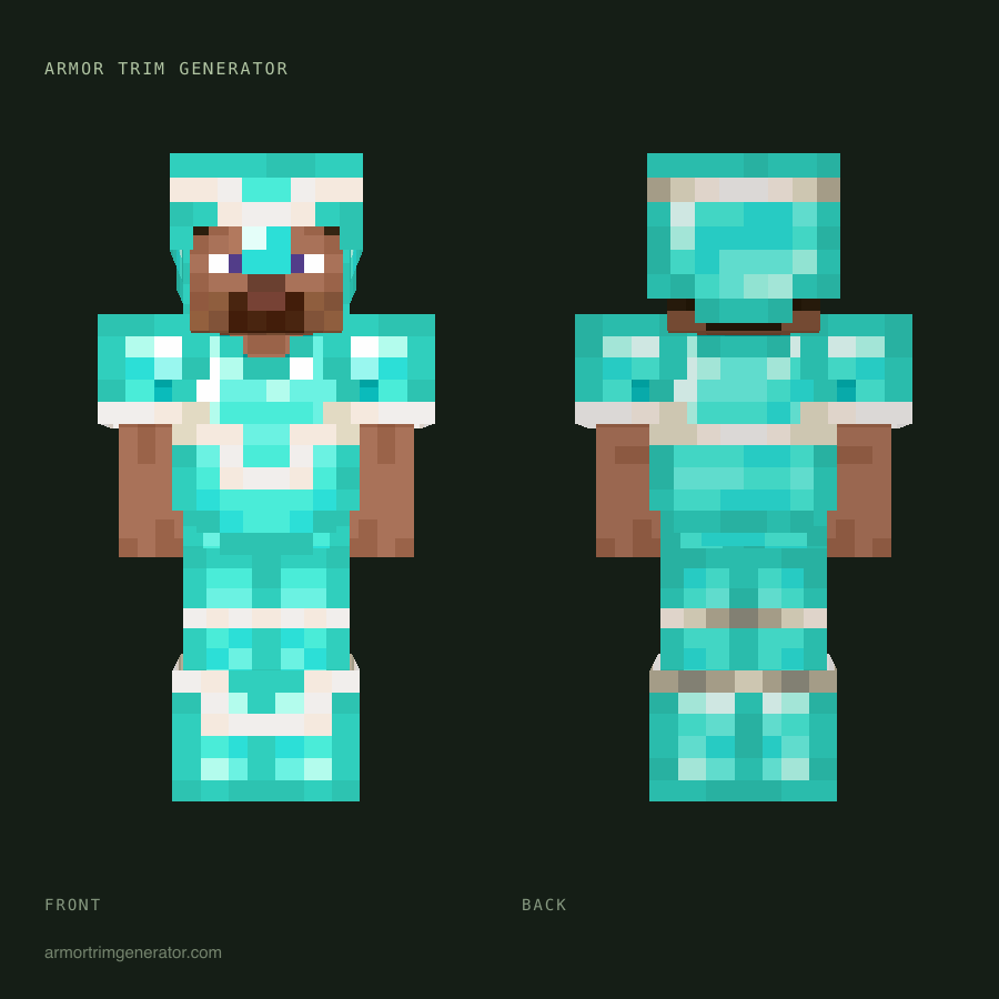 Frostline: coast armor trim in quartz on diamond, full-body front and back preview