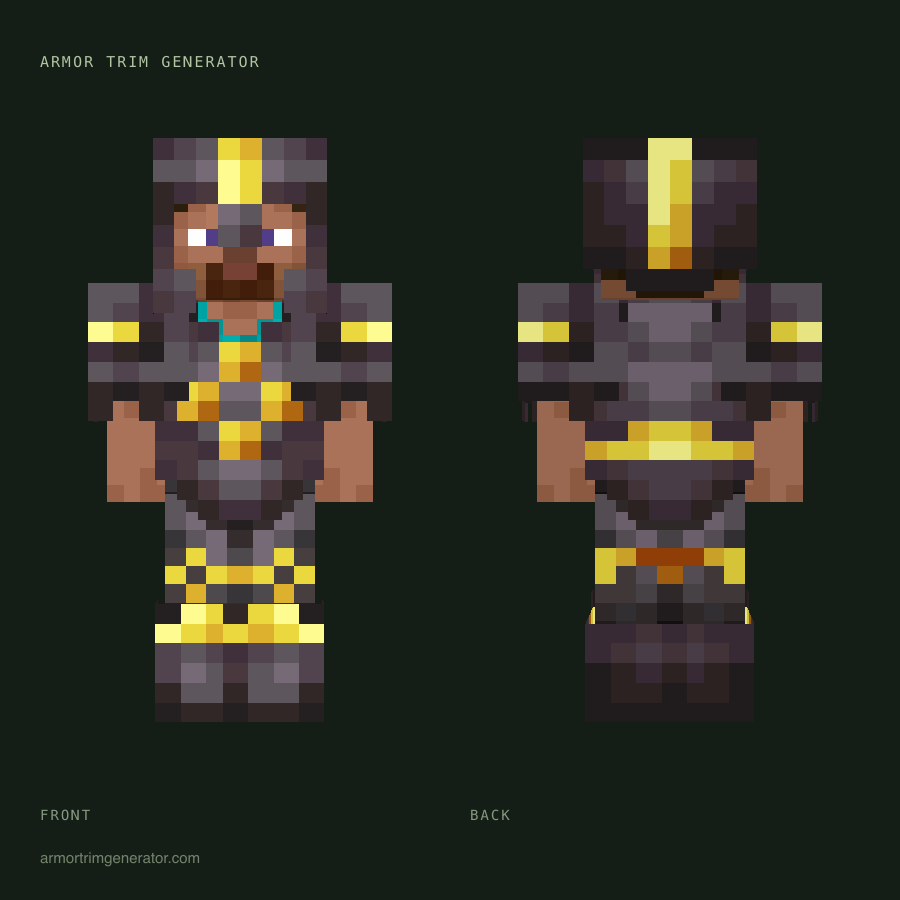 Gilded Sentinel: sentry armor trim in gold on netherite, full-body front and back preview