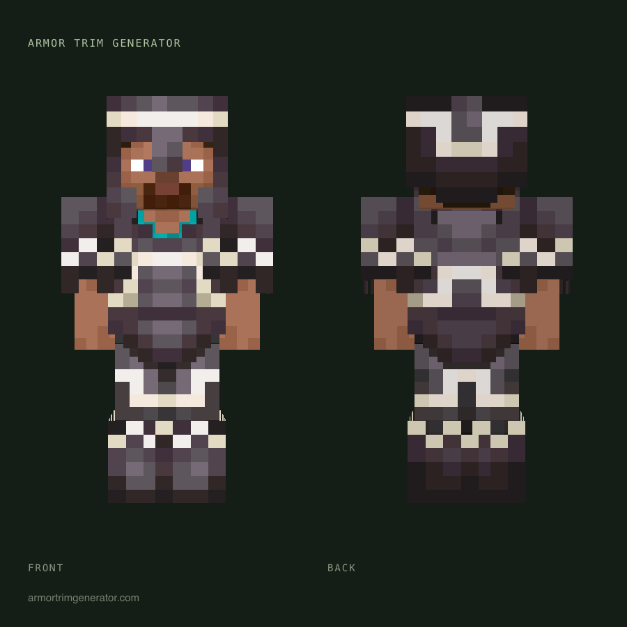 Moonlit Spire: spire armor trim in quartz on netherite, full-body front and back preview