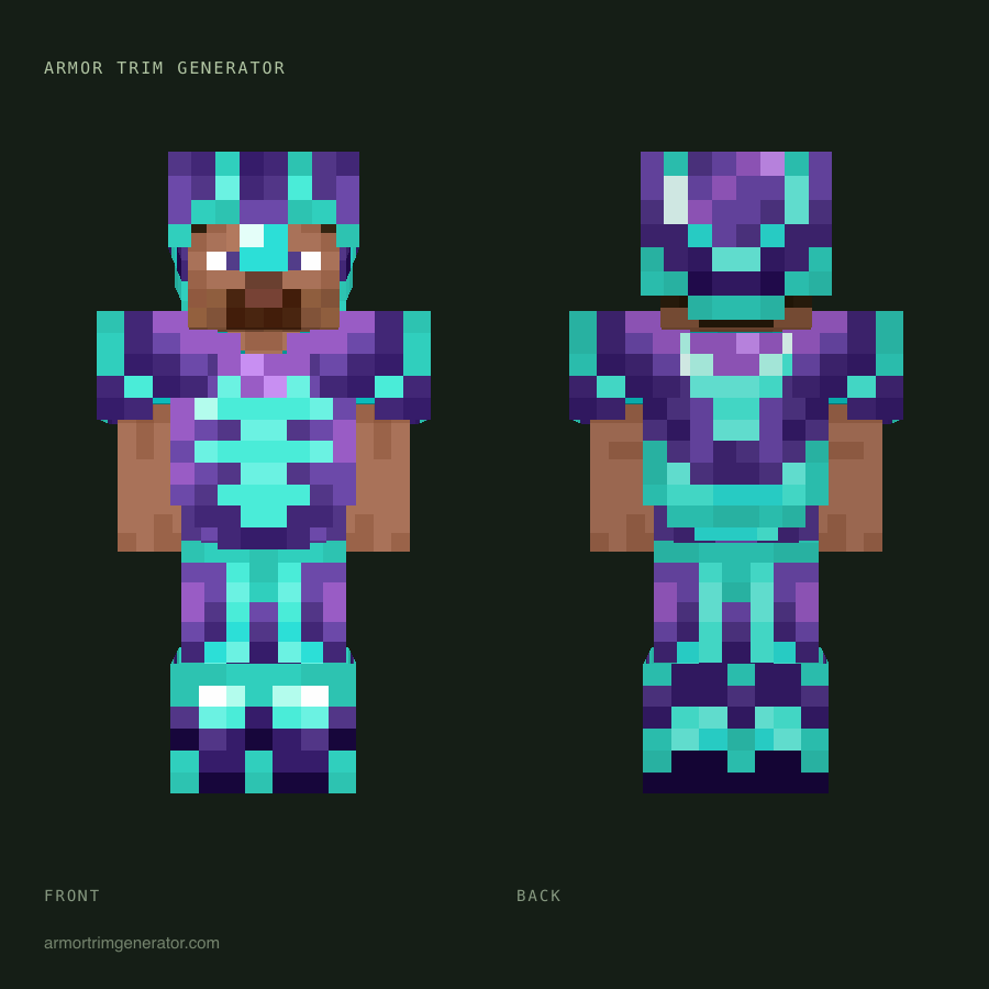 Royal Prism: silence armor trim in amethyst on diamond, full-body front and back preview